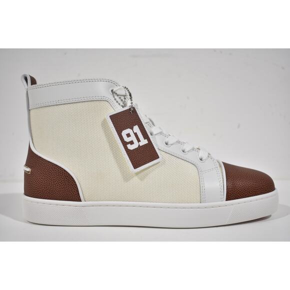 Christian Louboutin Mens Louis SB22 Flat White Brown Bowl High Top Sneaker 42 9 - Picture 2 of 9